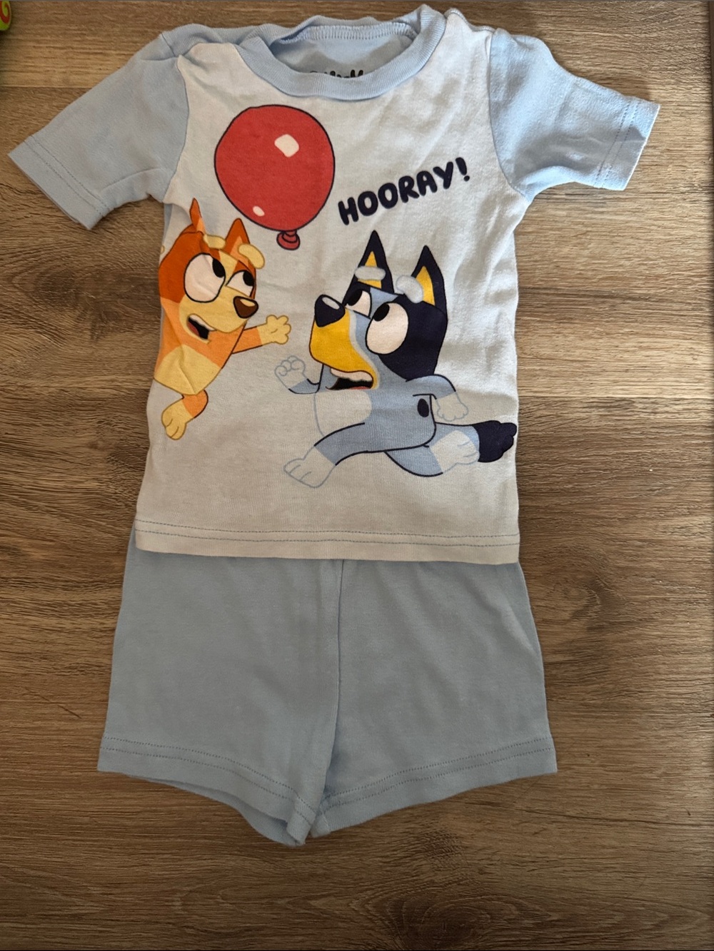 Light Blue Cartoon Puppy 'Hooray!' Kids Pajama Set